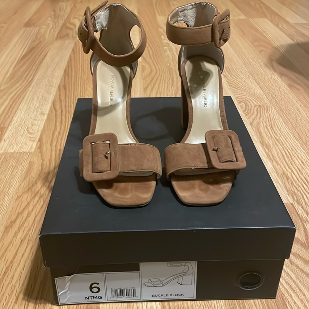 Banana Republic Brown Suede Buckle Block Heel Sandals